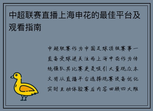 中超联赛直播上海申花的最佳平台及观看指南